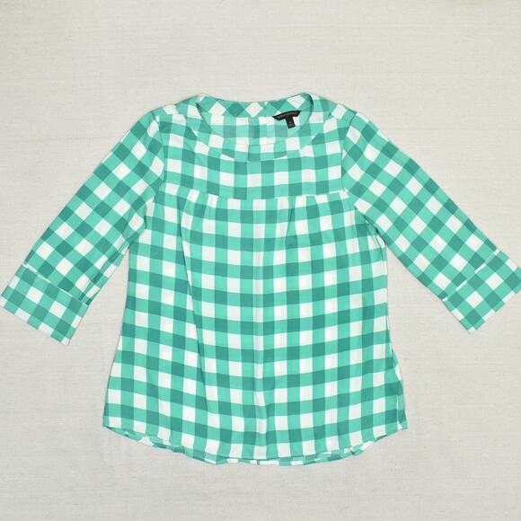 Banana Republic Tops - Banana Republic Women Blouse Top Polyester Green Plaid 3/4 Sleeve Crew Size M